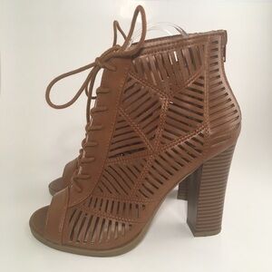 Mix No 6 Priamo Faux Brown Leather Laser Cut Heel